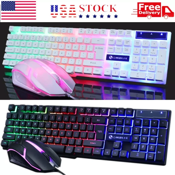 Computer Desktop Gaming Keyboard and Mouse Mechanical Feel LED Light Backlit