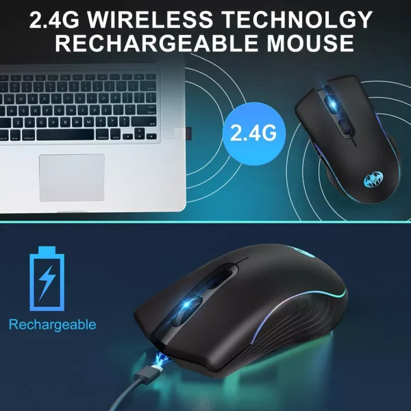 Gaming Mouse Wireless USB Rechargeable 7 Color LED Backlight Optical Mice for PC - Image 8