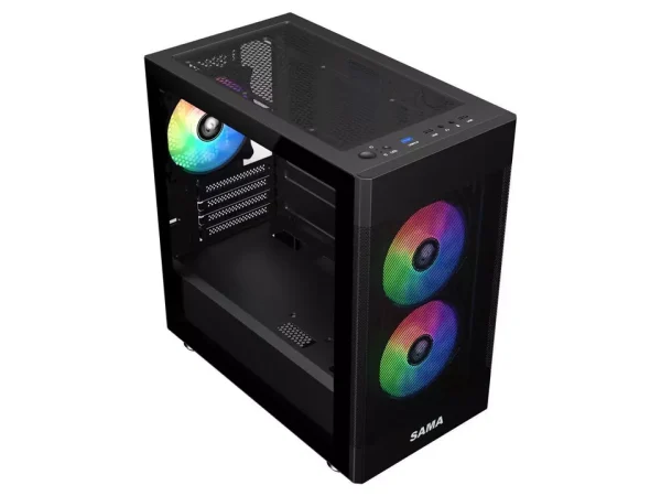 Sama ARGB Q5 Black Micro ATX Tower Gaming Computer Case, 3x120mm ARGB Fans - Image 4