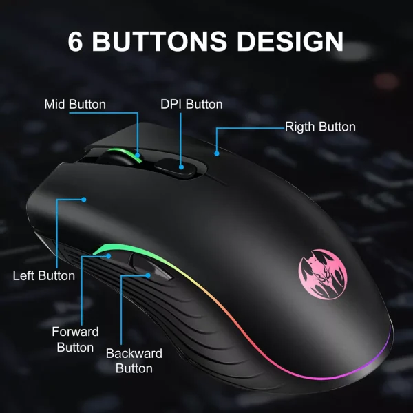 Gaming Mouse Wireless USB Rechargeable 7 Color LED Backlight Optical Mice for PC - Image 5