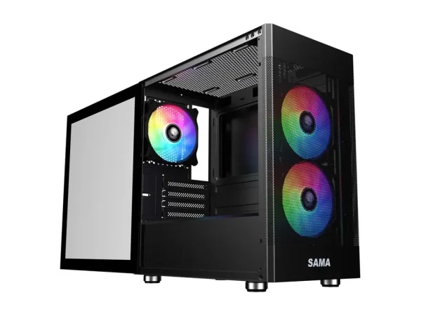 Sama ARGB Q5 Black Micro ATX Tower Gaming Computer Case, 3x120mm ARGB Fans - Image 9