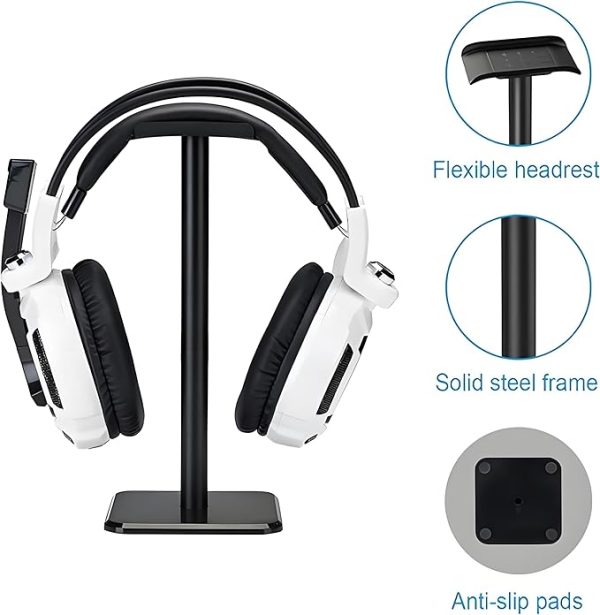 Headphone Stand, Universal Aluminum Metal Holder for AirPods Max, HyperX Cloud II, Xbox One, Turtle Beach, Sennheiser, Sony, Bose, Beats PC Gaming Headset Display & Bluetooth Headphones (Black)