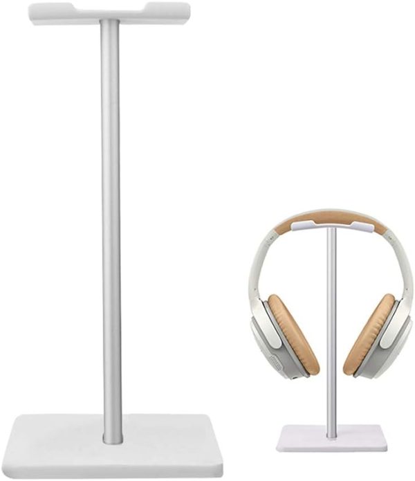 Headphone Stand Gaming Headset Holder Universal Aluminum Metal Headphone Holder Hanger with Aluminum Supporting Bar Flexible Headrest ABS Solid Base for All Headphone,White