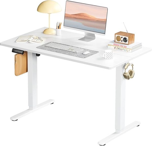 SMUG Standing Desk, Adjustable Height Electric Sit Stand Up Down Computer Table, 40x24 Inch Ergonomic Rising Modern Lift Motorized Gaming Desktop Workstation for Work Home Office, White