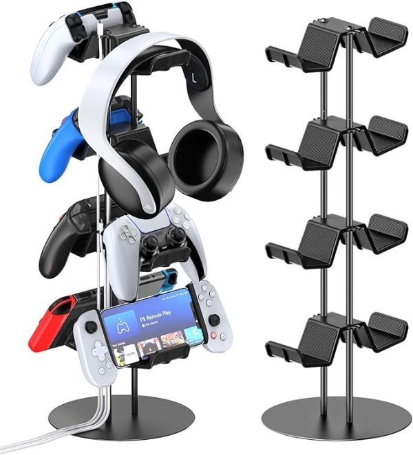 Kytok Gamer Gifts, Headset Stand 4 Tiers with Cable Organizer, Controller Stand Compatible with PS5/Xbox/Nintendo Switch/PS Portal/PS4, Headset Holder & Controller Holder for 8 Packs Controller